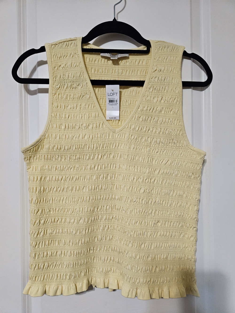 LOFT Yellow Textured V-Neck Sleeveless Top